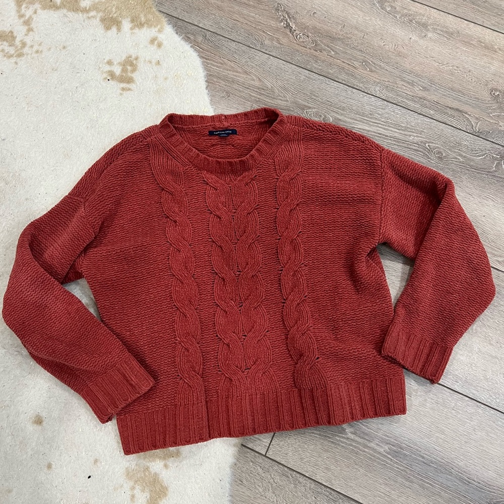 American eagle orange cable knit chenille sweater - Picture 1 of 5
